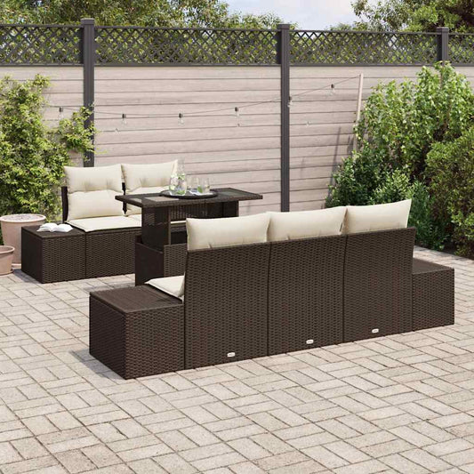 Garten-Sofa-Set 6 pcs Braun und Creme 100 x 55 x 73 cm
