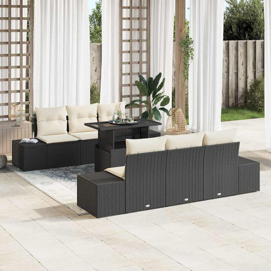 Garten-Sofa-Set 7 pcs Schwarz und Creme 100 x 55 x 73 cm