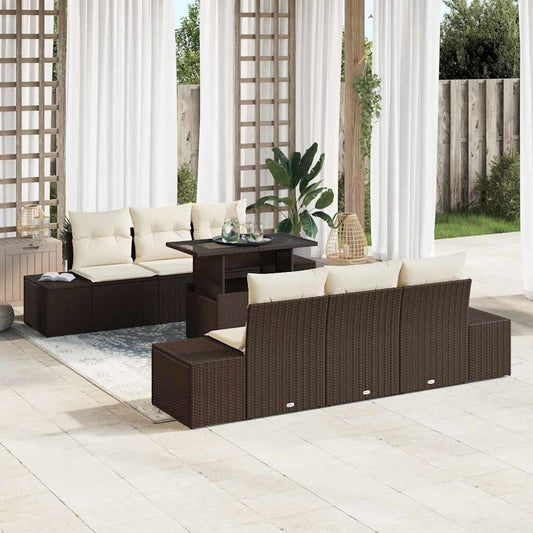 Garten-Sofa-Set 7 pcs Braun und Creme 100 x 55 x 73 cm