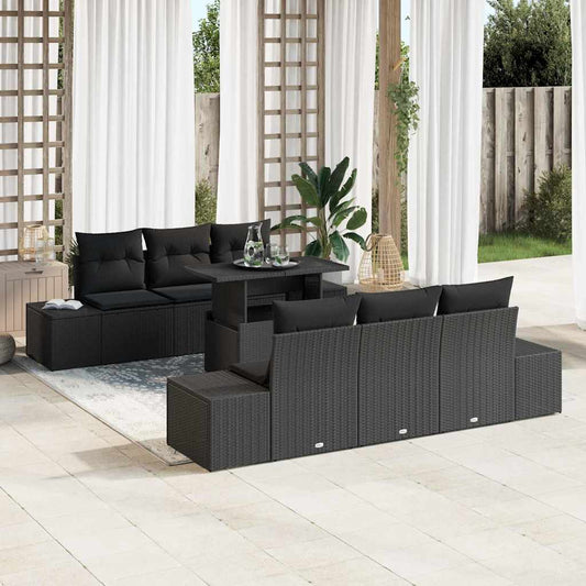 Garten-Sofa-Set mit Kissen 7 pcs Schwarz 100 x 55 x 73 cm