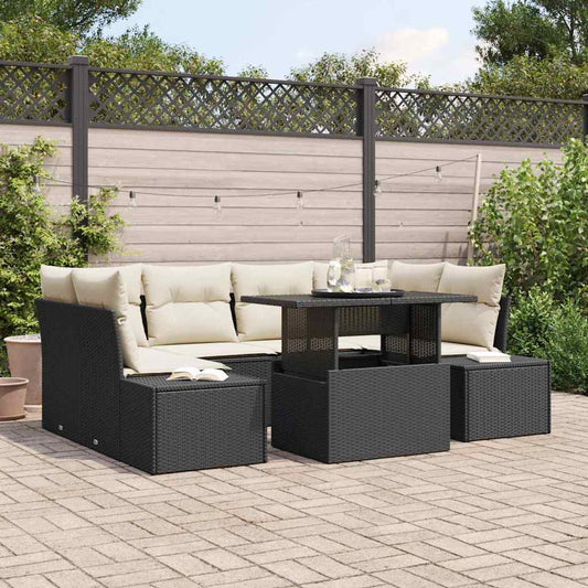 Garten-Sofa-Set 7 pcs Schwarz und Creme 100 x 55 x 73 cm