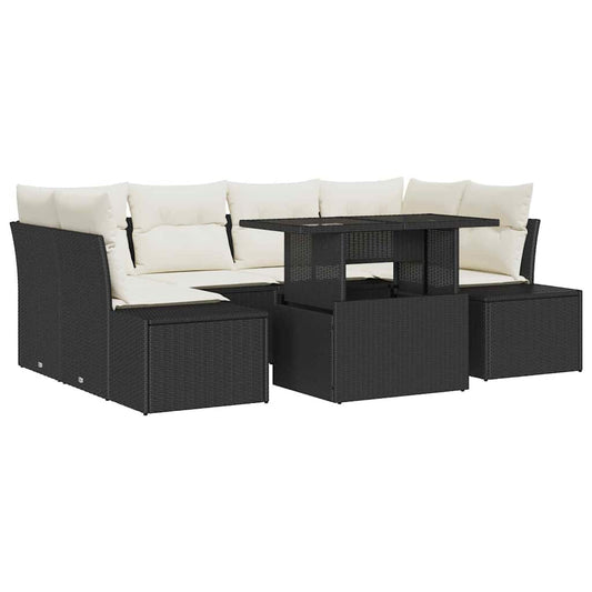 Garten-Sofa-Set 7 pcs Schwarz und Creme 100 x 55 x 73 cm