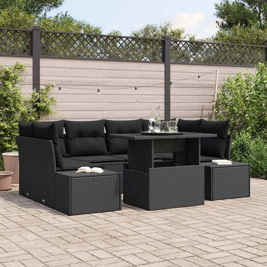 Garten-Sofa-Set mit Kissen 7 pcs Schwarz 100 x 55 x 73 cm