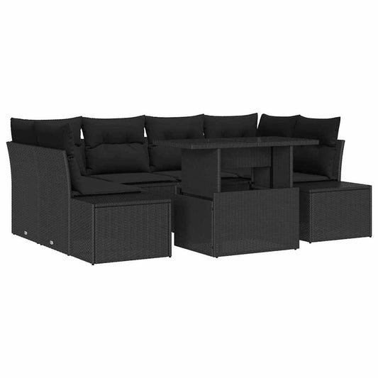 Garten-Sofa-Set mit Kissen 7 pcs Schwarz 100 x 55 x 73 cm