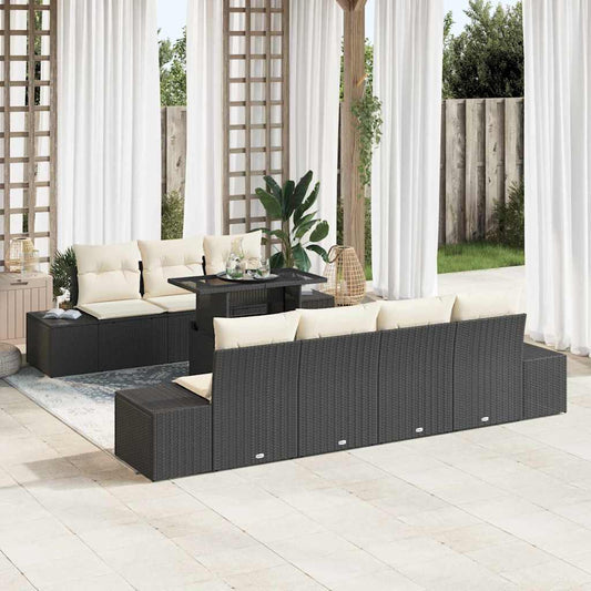 Garten-Sofa-Set 8 pcs Schwarz und Creme 100 x 55 x 73 cm