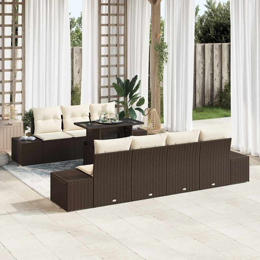 Garten-Sofa-Set 8 pcs Braun und Creme 100 x 55 x 73 cm