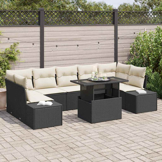 Garten-Sofa-Set 8 pcs Schwarz und Creme 100 x 55 x 73 cm