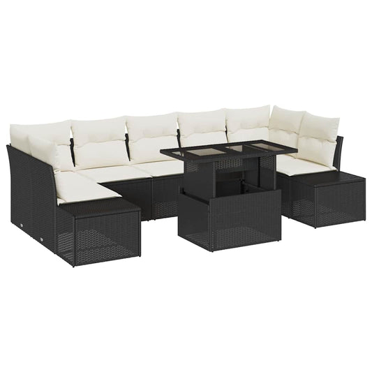 Garten-Sofa-Set 8 pcs Schwarz und Creme 100 x 55 x 73 cm