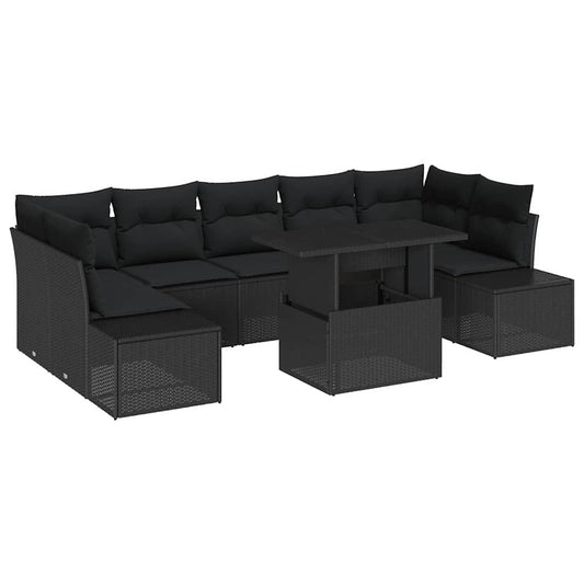 Garten-Sofa-Set mit Kissen 8 pcs Schwarz 100 x 55 x 73 cm