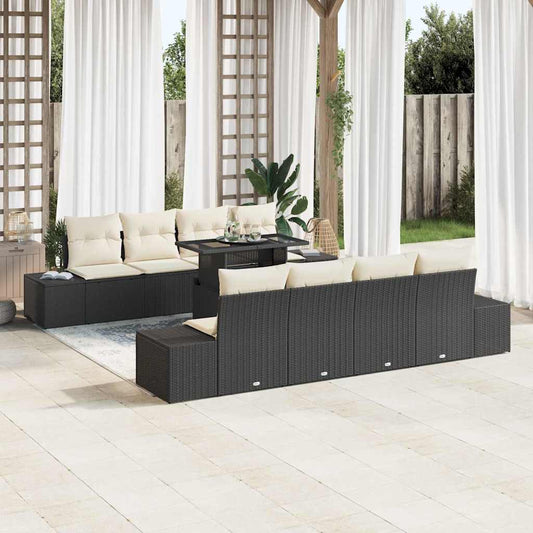 Garten-Sofa-Set 7 pcs Schwarz und Creme 100 x 55 x 73 cm