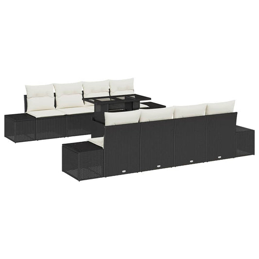 Garten-Sofa-Set 7 pcs Schwarz und Creme 100 x 55 x 73 cm