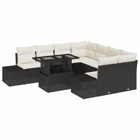 Garten-Sofa-Set 9 pcs Schwarz und Creme 100 x 55 x 73 cm