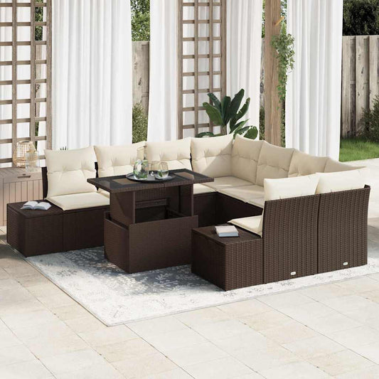 Garten-Sofa-Set 9 pcs Braun und Creme 100 x 55 x 73 cm