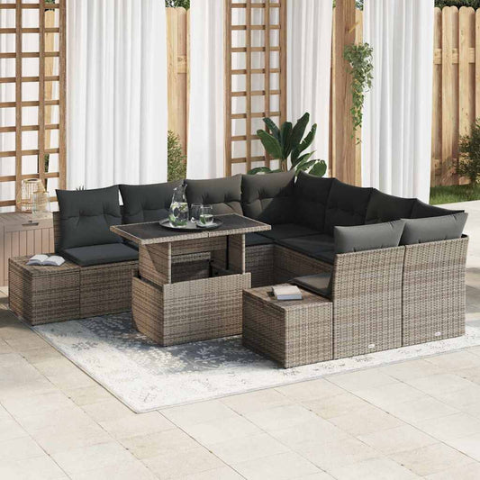 Garten-Sofa-Set mit Kissen 9 pcs Grau 100 x 55 x 73 cm