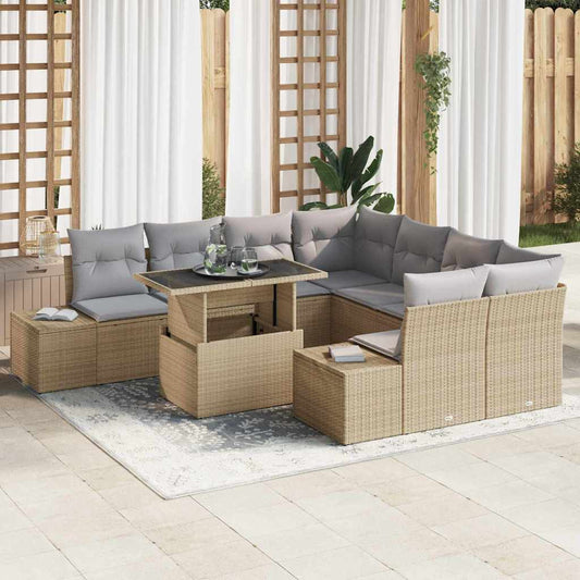 Garten-Sofa-Set 9 pcs Beige und Hellgrau 100 x 55 x 73 cm