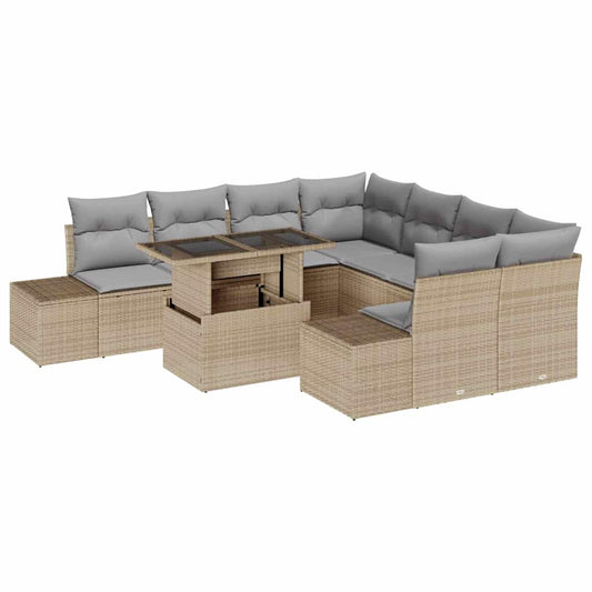 Garten-Sofa-Set 9 pcs Beige und Hellgrau 100 x 55 x 73 cm