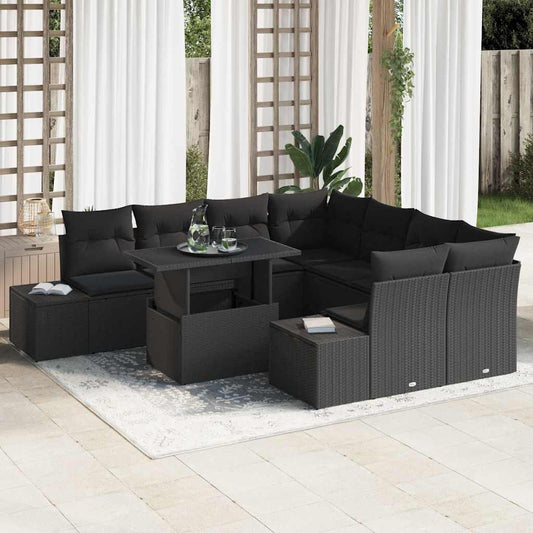 Garten-Sofa-Set mit Kissen 9 pcs Schwarz 100 x 55 x 73 cm