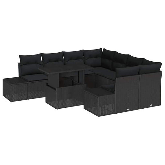 Garten-Sofa-Set mit Kissen 9 pcs Schwarz 100 x 55 x 73 cm