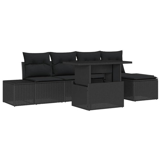 Garten-Sofa-Set mit Speicher 6 pcs Schwarz Poly Rattan