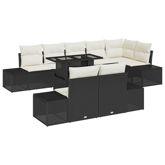 Garten-Sofa-Set mit Speicher 9 pcs Schwarz Poly Rattan