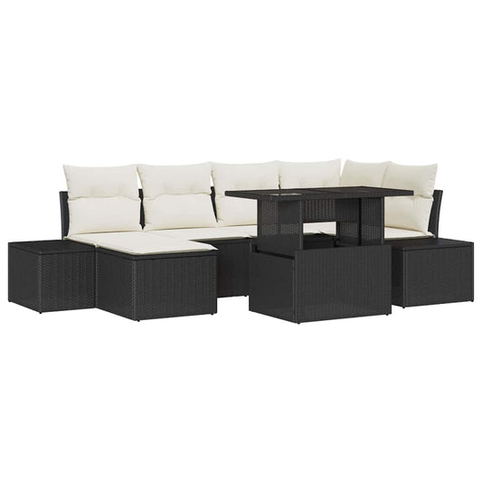 Garten-Sofa-Set mit Speicher 7 pcs Schwarz Poly Rattan