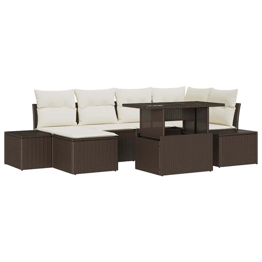 Garten-Sofa-Set mit Speicher 7 pcs Braun Poly Rattan