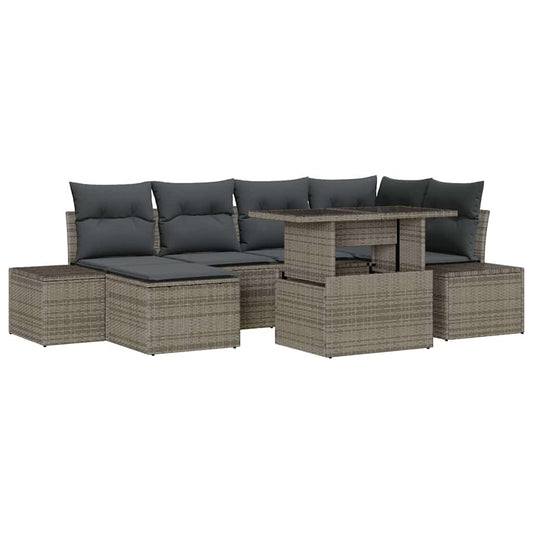 Garten-Sofa-Set mit Speicher 7 pcs Grau Poly Rattan