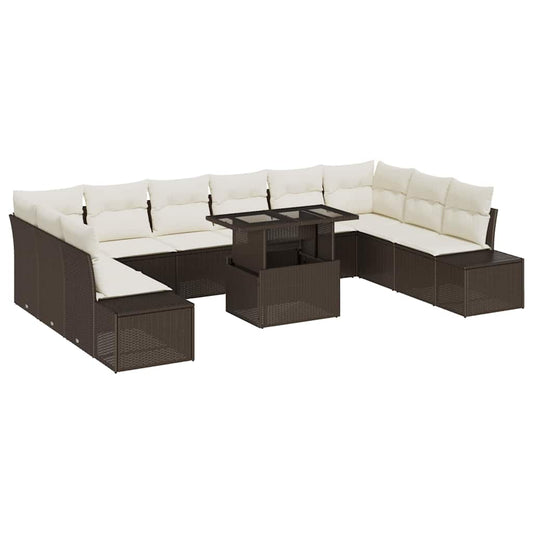 Garten-Sofa-Set mit Speicher 11 pcs Braun Poly Rattan