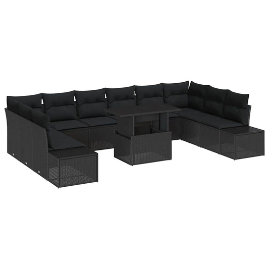 Garten-Sofa-Set mit Speicher 11 pcs Schwarz Poly Rattan