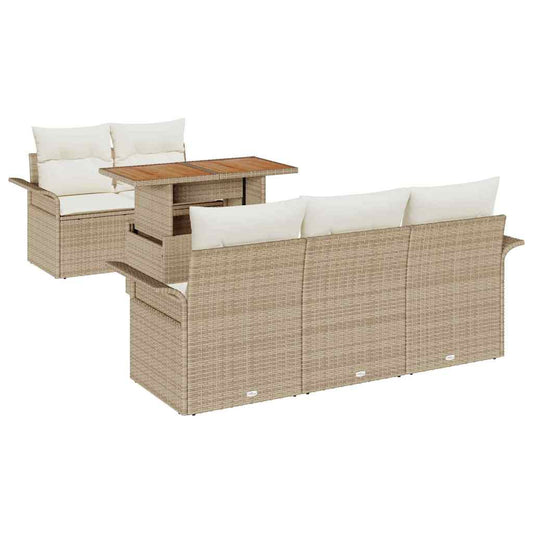Garten-Sofa-Set mit Speicher 6 pcs Beige Poly Rattan