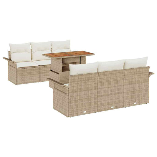Garten-Sofa-Set mit Speicher 7 pcs Beige Poly Rattan