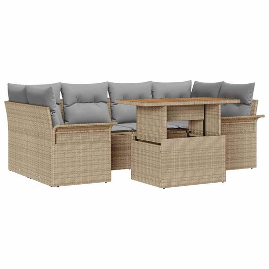 Garten-Sofa-Set mit Speicher 7 pcs Beige Poly Rattan