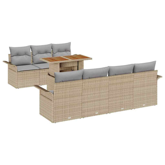 Garten-Sofa-Set mit Speicher 8 pcs Beige Poly Rattan
