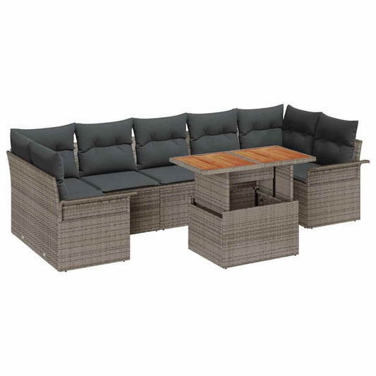 Garten-Sofa-Set mit Speicher 8 pcs Grau Poly Rattan
