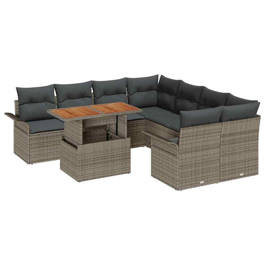 Garten-Sofa-Set mit Speicher 9 pcs Grau Poly Rattan