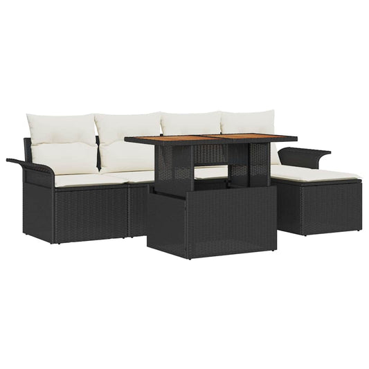 Garten-Sofa-Set mit Speicher 6 pcs Schwarz Poly Rattan