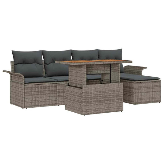 Garten-Sofa-Set mit Speicher 6 pcs Grau Poly Rattan