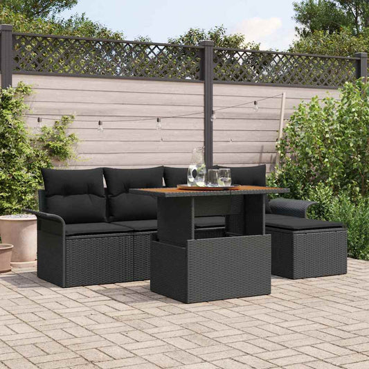 Garten-Sofa-Set mit Speicher 6 pcs Schwarz Poly Rattan