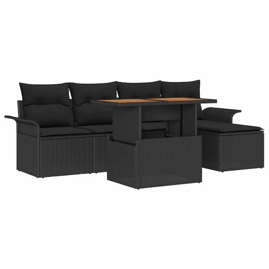 Garten-Sofa-Set mit Speicher 6 pcs Schwarz Poly Rattan