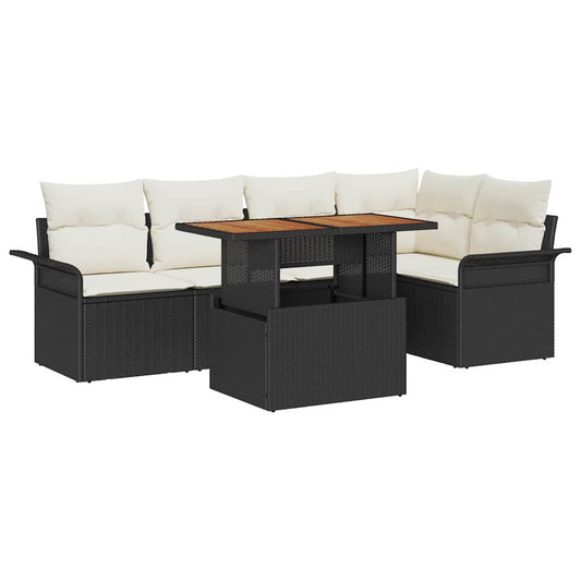 Garten-Sofa-Set mit Speicher 6 pcs Schwarz Poly Rattan