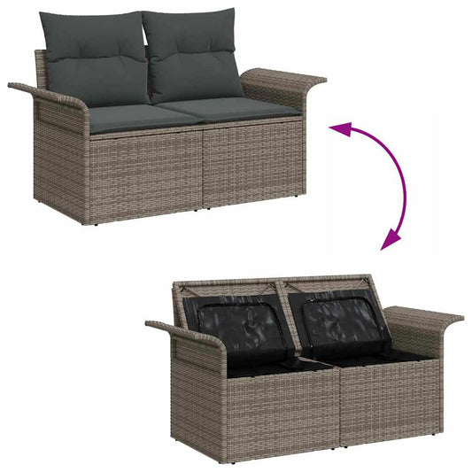 Garten-Sofa-Set mit Speicher 6 pcs Grau Poly Rattan