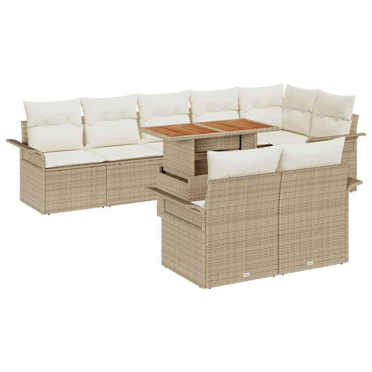 Garten-Sofa-Set mit Speicher 9 pcs Beige Poly Rattan