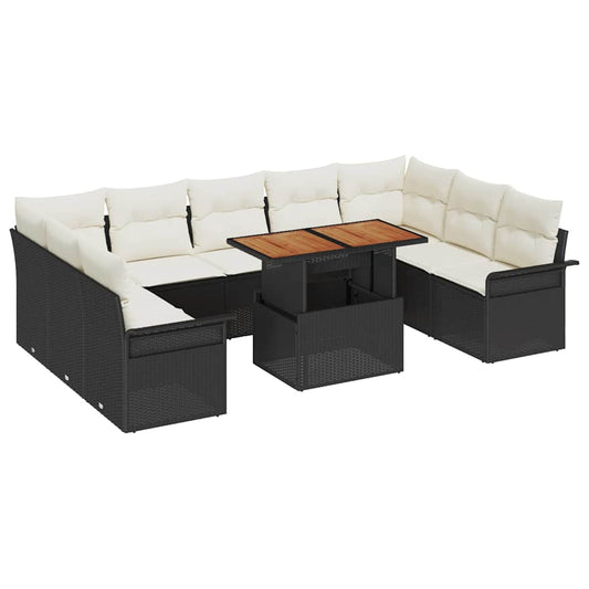 Garten-Sofa-Set mit Speicher 10 pcs Schwarz Poly Rattan