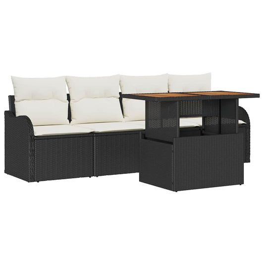 Garten-Sofa-Set mit Speicher 5 pcs Schwarz Poly Rattan