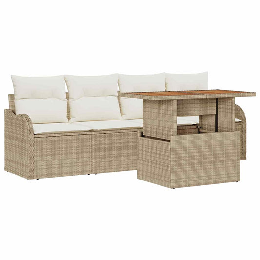 Garten-Sofa-Set mit Speicher 5 pcs Beige Poly Rattan