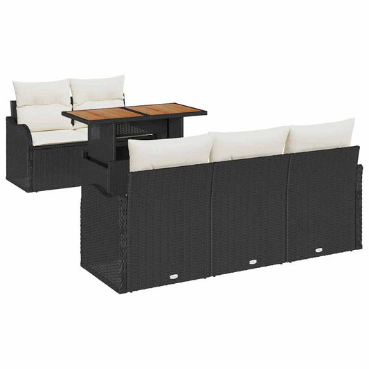 Garten-Sofa-Set mit Speicher 6 pcs Schwarz Poly Rattan