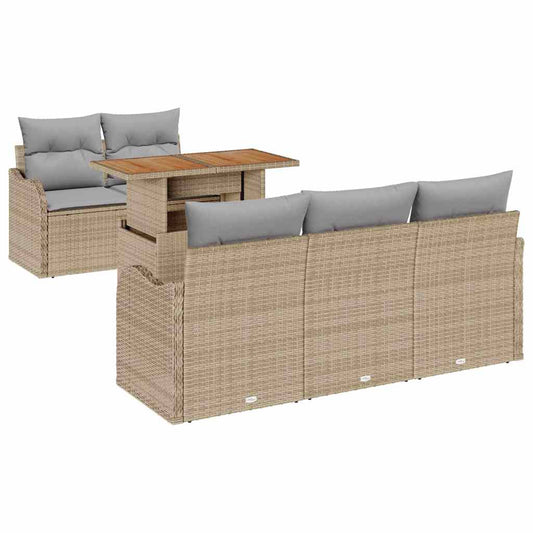 Garten-Sofa-Set mit Speicher 6 pcs Beige Poly Rattan