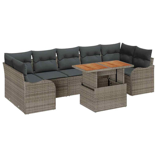 Garten-Sofa-Set mit Speicher 8 pcs Grau Poly Rattan
