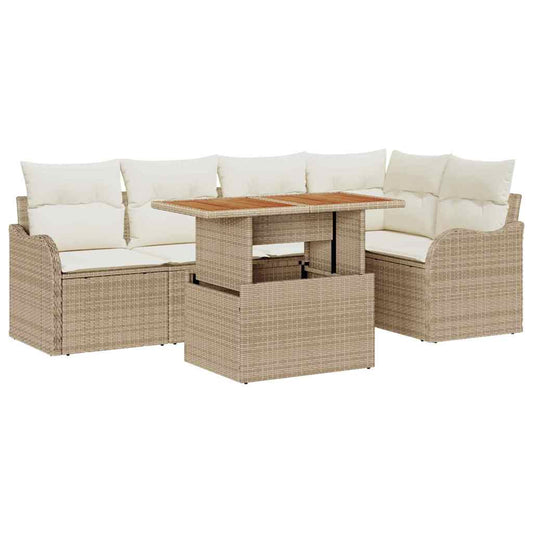 Garten-Sofa-Set mit Speicher 6 pcs Beige Poly Rattan