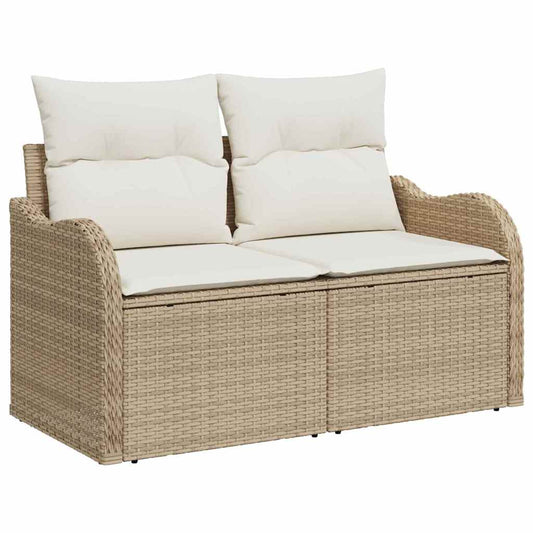 Garten-Sofa-Set mit Speicher 9 pcs Beige Poly Rattan